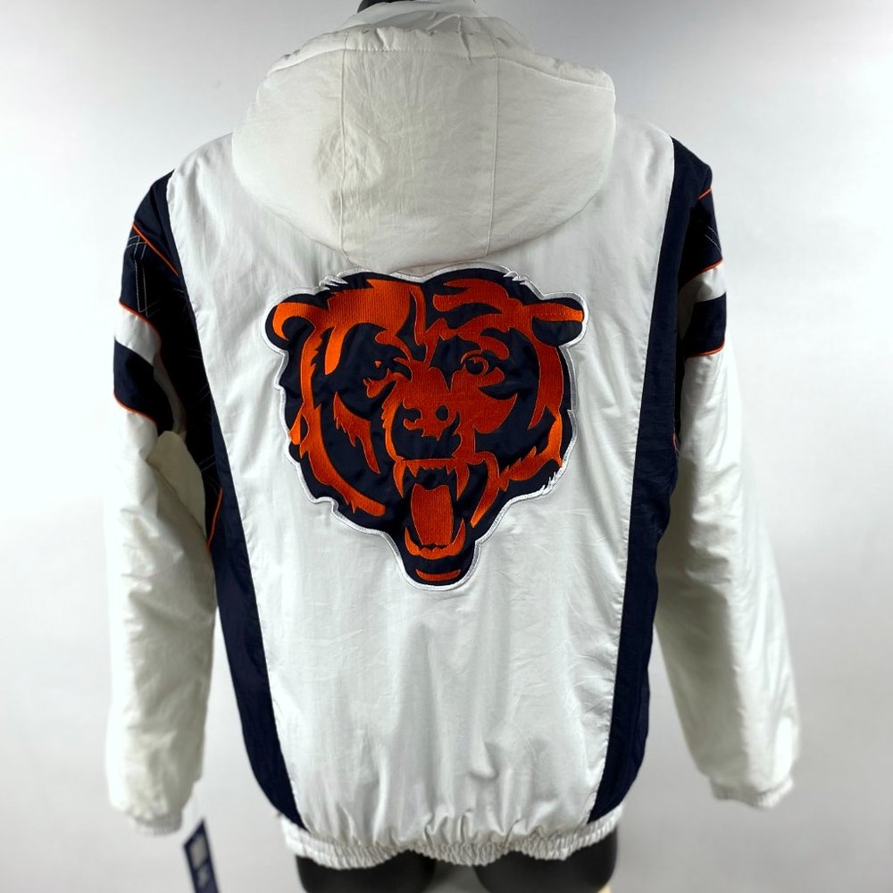 Bears Jacket Chicago STARTER NFL Half Zip Hooded Jacket  WHITE 3X 5X - Picture 2 of 9
